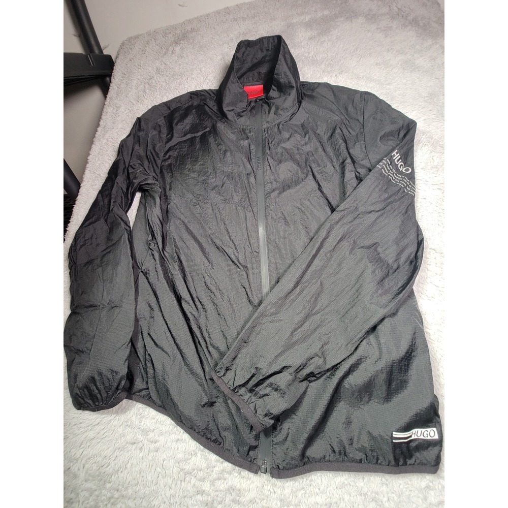 HUGO Men Black Dathletic Windbreaker Jacket Size Large